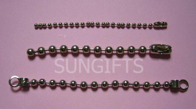 Steel nickel plated ball chain with special connector for holding keys