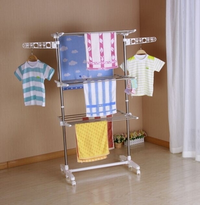 Supplier of  three layer metal clothes drying rack baby clothes rack stainless steel folding cloth hanger rack